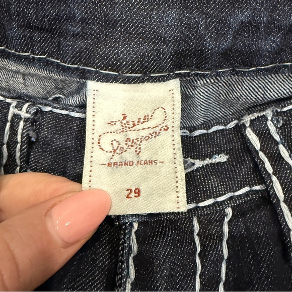 True Religion Dark Wash Bedazzled World Tour Joey Super T Low Rise Jeans - Picture 5 of 10